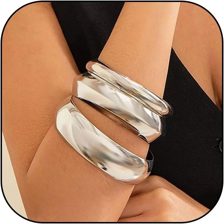 Gold Bangles for Women Chunky Cuff Bracelet Stack Non Tarnish Trendy Jewelry Gifts