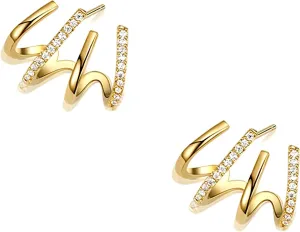 Gold Claw Earring Cuffs And Wraps,Trendy Cubic Zirconia Warp Cuff Earrings Look Like Multiple Piercings Hypoallergenic Piercing Dainty Jewelry For Women