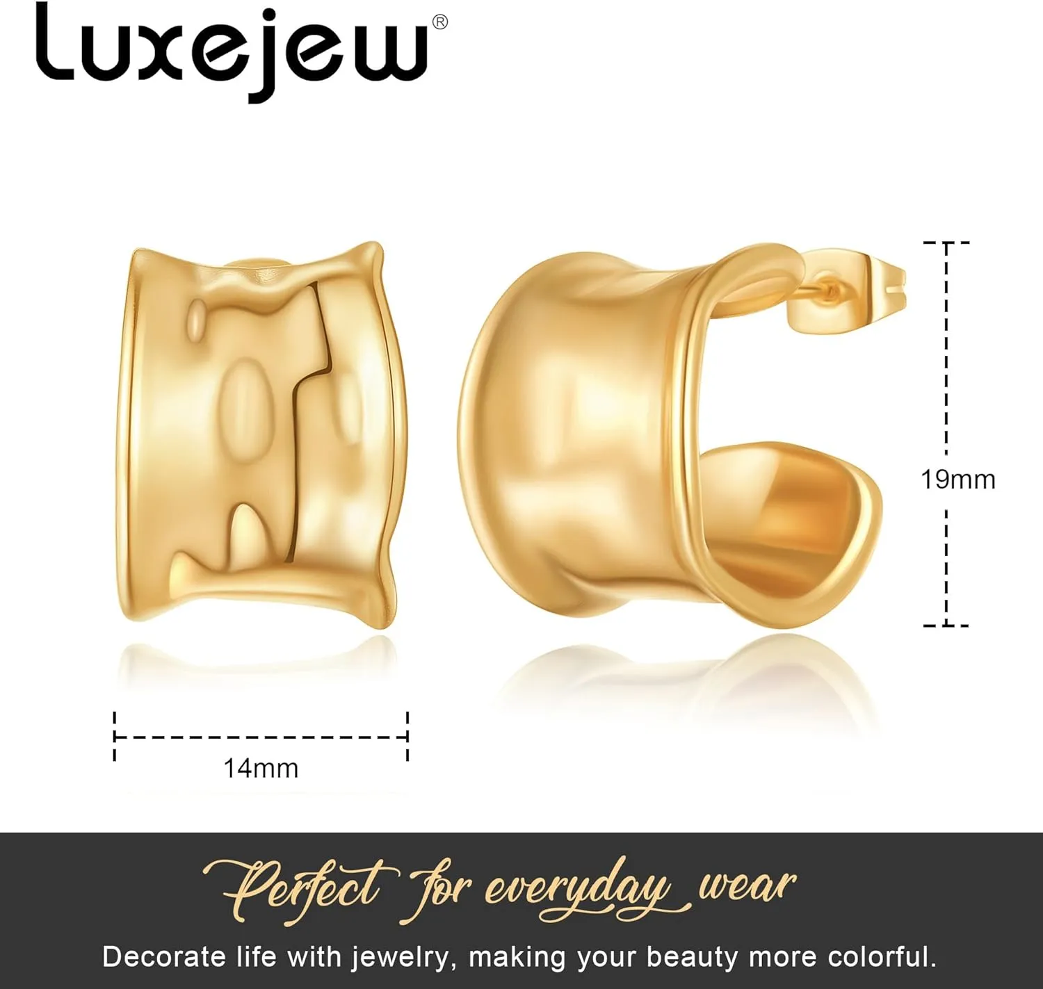Gold Earrings for Women Trendy, 14K Gold Plated Chunky Hoop Earrings Lightweight Dainty Earring for Women Teens Jewelry Gifts