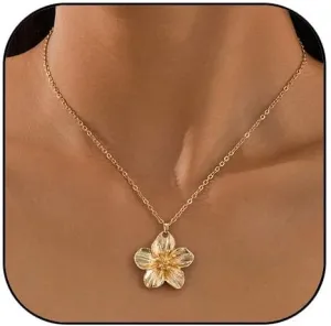 Gold Flower Necklace for Women Spring flower Pendant Necklace Floral Statement Jewelry