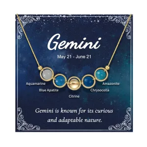 Gold Gemini Necklace Zodiac Sign Necklaces for Women Daughter Gifts from Mom Crystals and Healing Stones Necklace Beaded Choker Necklace Aquamarine Citrine Necklace for Women Girls