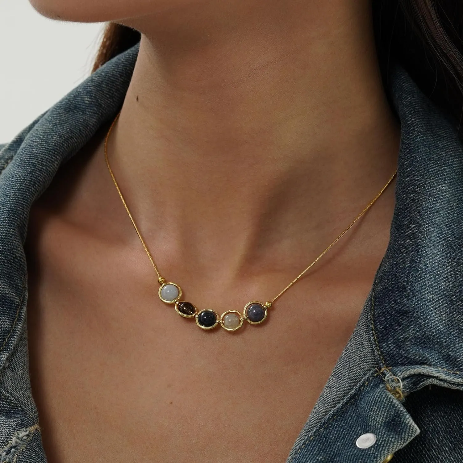 Gold Gemini Necklace Zodiac Sign Necklaces for Women Daughter Gifts from Mom Crystals and Healing Stones Necklace Beaded Choker Necklace Aquamarine Citrine Necklace for Women Girls