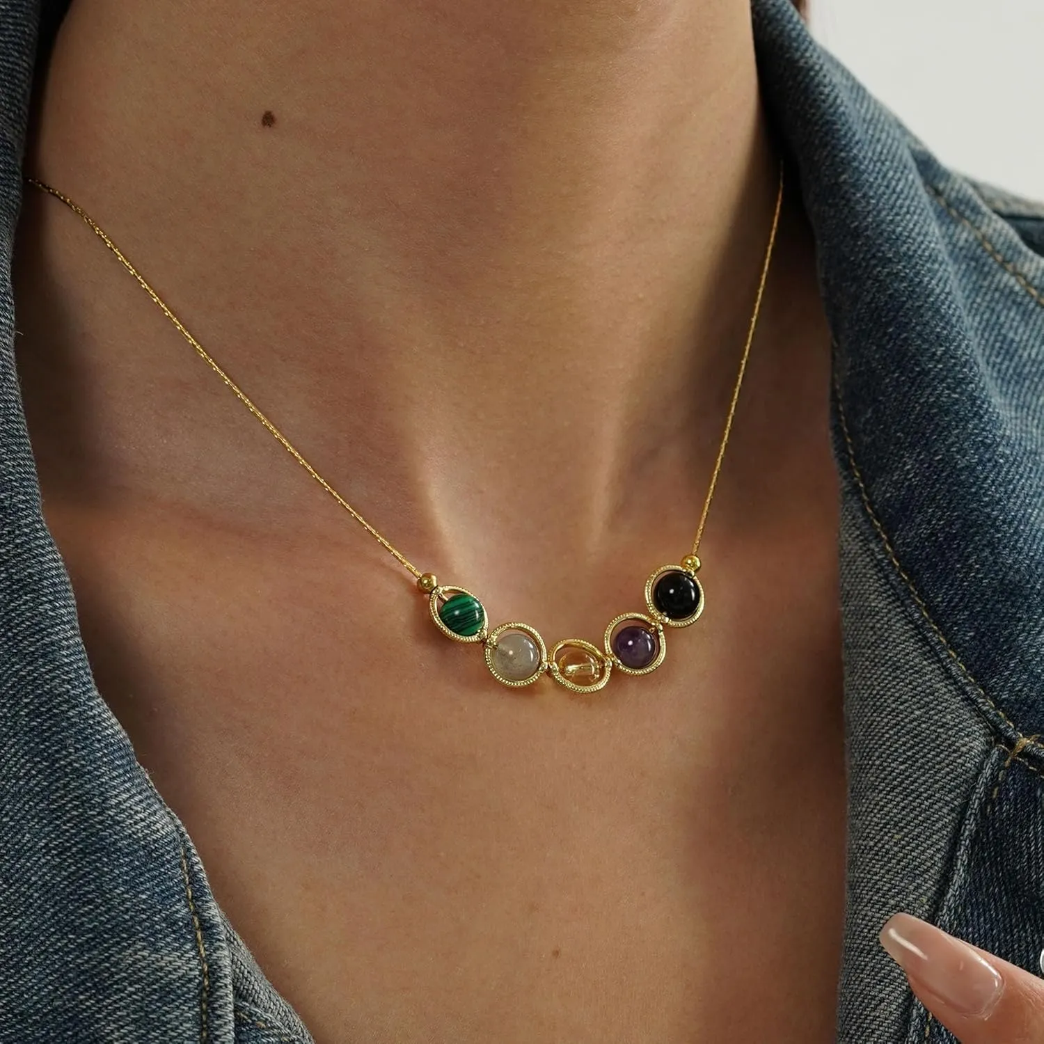 Gold Gemini Necklace Zodiac Sign Necklaces for Women Daughter Gifts from Mom Crystals and Healing Stones Necklace Beaded Choker Necklace Aquamarine Citrine Necklace for Women Girls