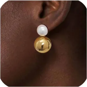 Gold Pearl Studs Earrings for Women 18K Gold Plated Pearl Drop Dangle Earrings Studs Wedding Dangling Earring