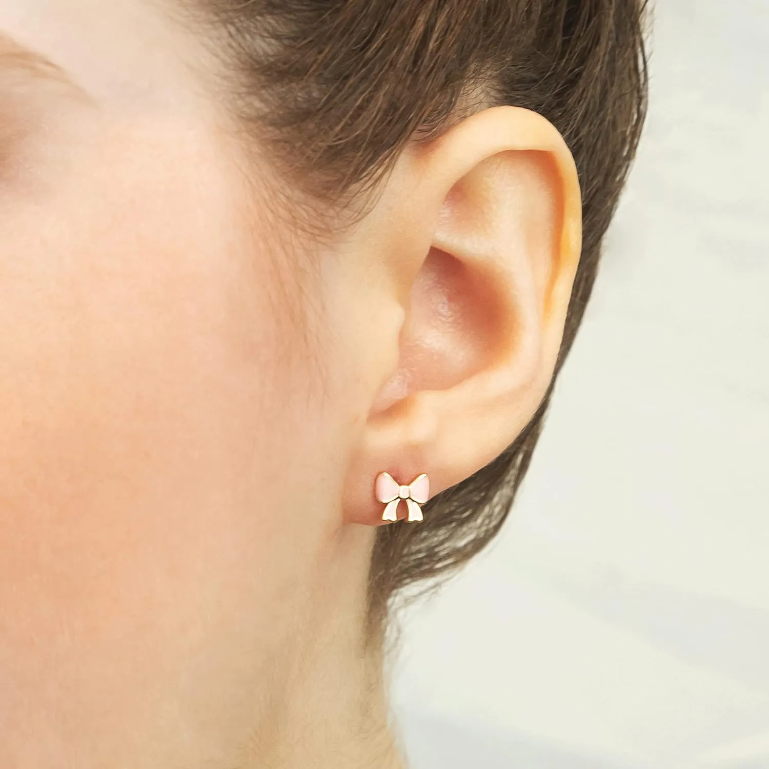 Gold Plated Enamel CZ Small Screw Back Stud Earrings