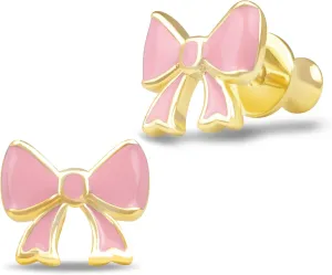 Gold Plated Enamel CZ Small Screw Back Stud Earrings