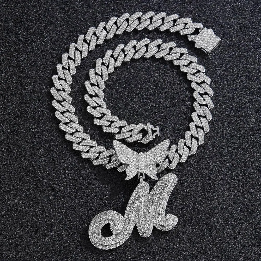 Gold Silver Cuban Link Chain for Women Letter Necklace Initial Custom Chain Name Necklaces Personalized Necklace Iced Out Chain Pendants Bling Necklace Hip Hop Chain Jewelry For Women