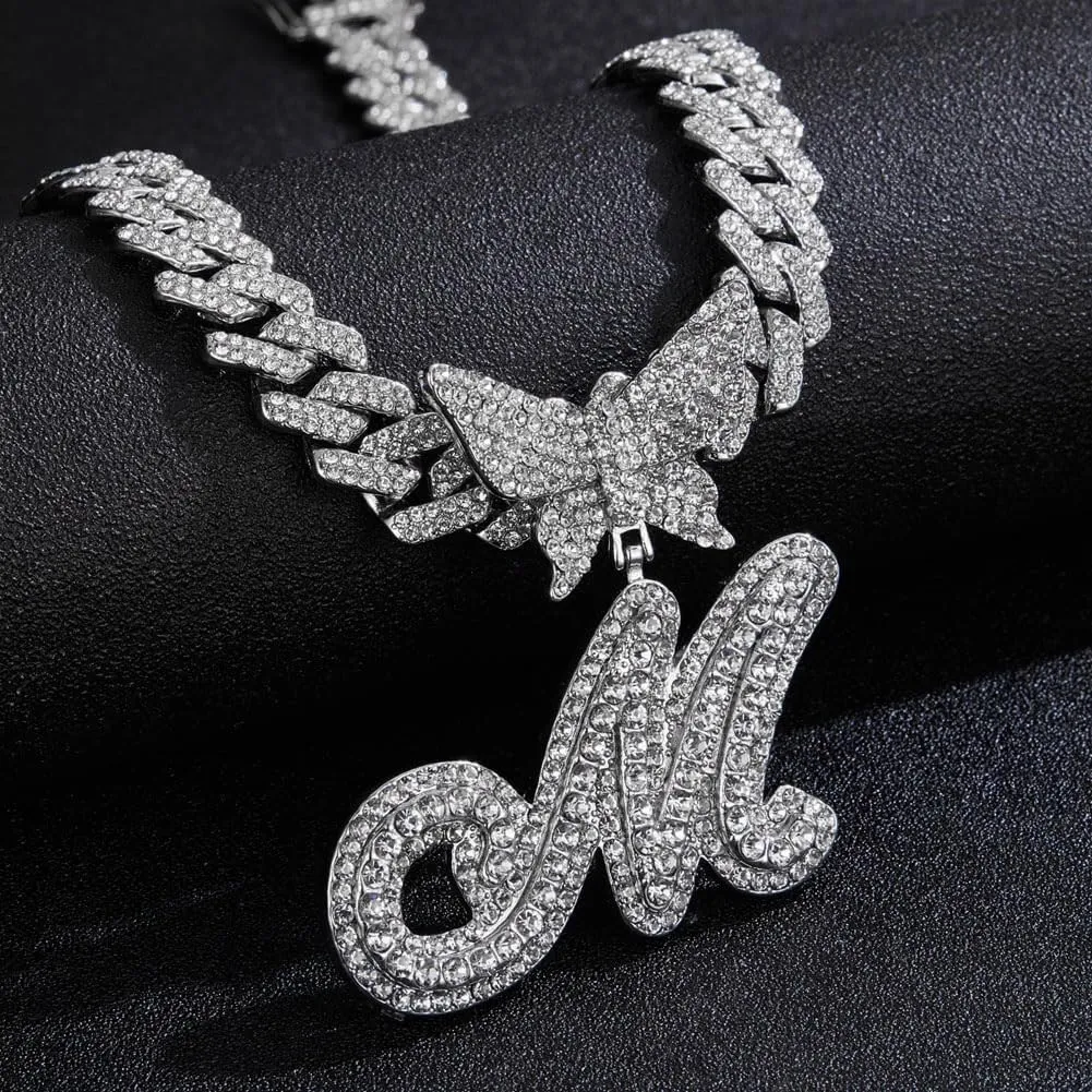 Gold Silver Cuban Link Chain for Women Letter Necklace Initial Custom Chain Name Necklaces Personalized Necklace Iced Out Chain Pendants Bling Necklace Hip Hop Chain Jewelry For Women