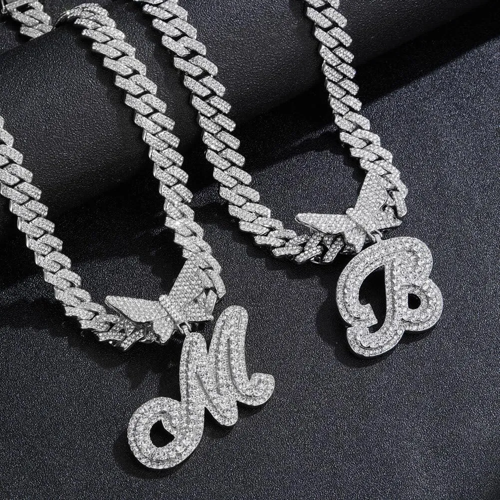 Gold Silver Cuban Link Chain for Women Letter Necklace Initial Custom Chain Name Necklaces Personalized Necklace Iced Out Chain Pendants Bling Necklace Hip Hop Chain Jewelry For Women
