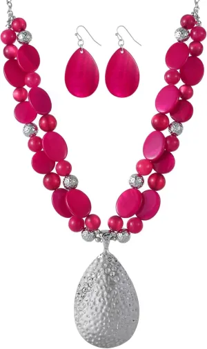 Gold/Silver 20'' 3'' Teardrop Pendant Statement Necklace for women Trendy Colorful Crystal Shell Beaded Gemstone Necklaces and Earrings Set Womens Layered Boho Chunky Necklaces and Dainty Teardrop Earrings Jewelry Gifts