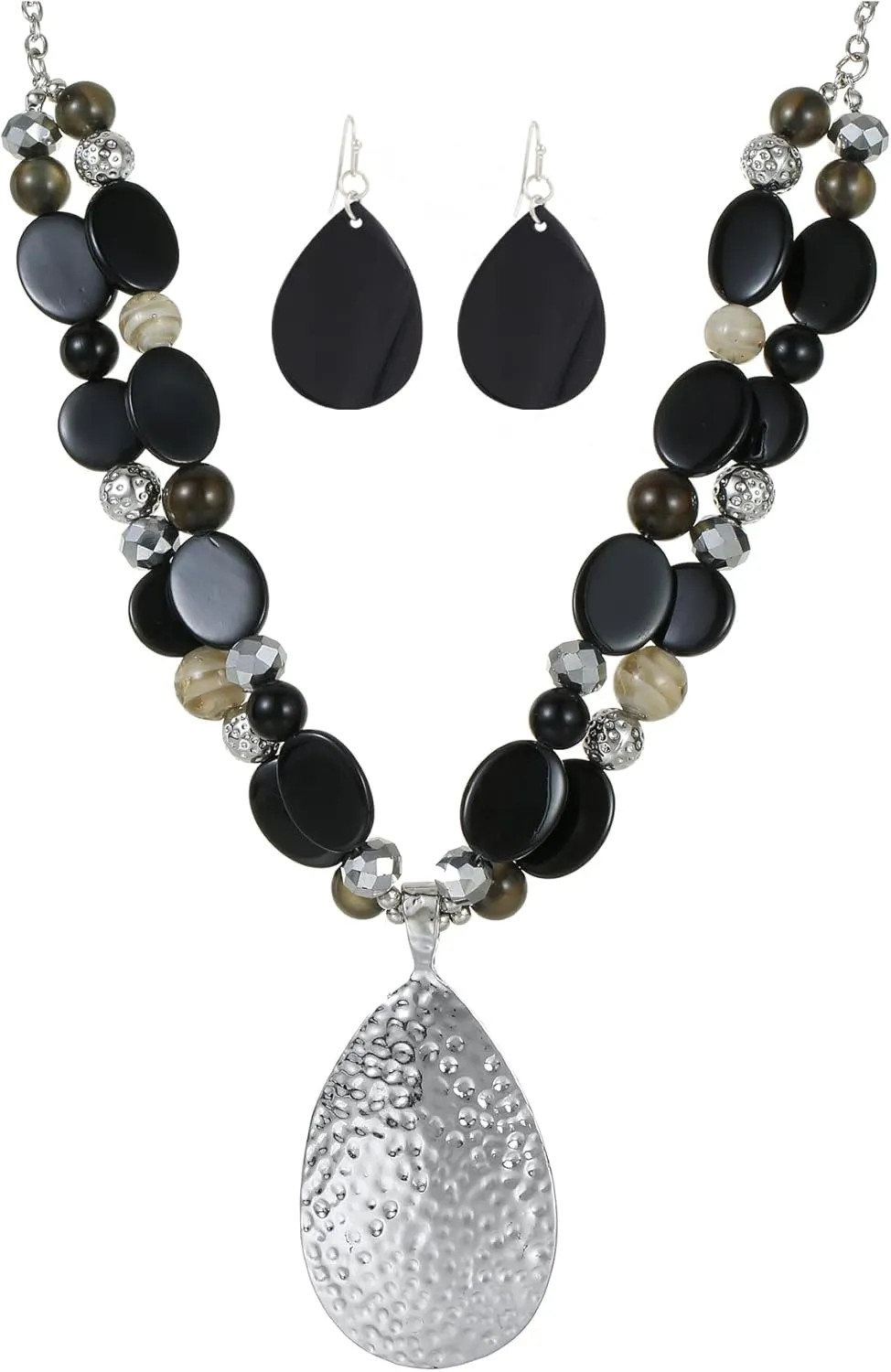 Gold/Silver 20'' 3'' Teardrop Pendant Statement Necklace for women Trendy Colorful Crystal Shell Beaded Gemstone Necklaces and Earrings Set Womens Layered Boho Chunky Necklaces and Dainty Teardrop Earrings Jewelry Gifts