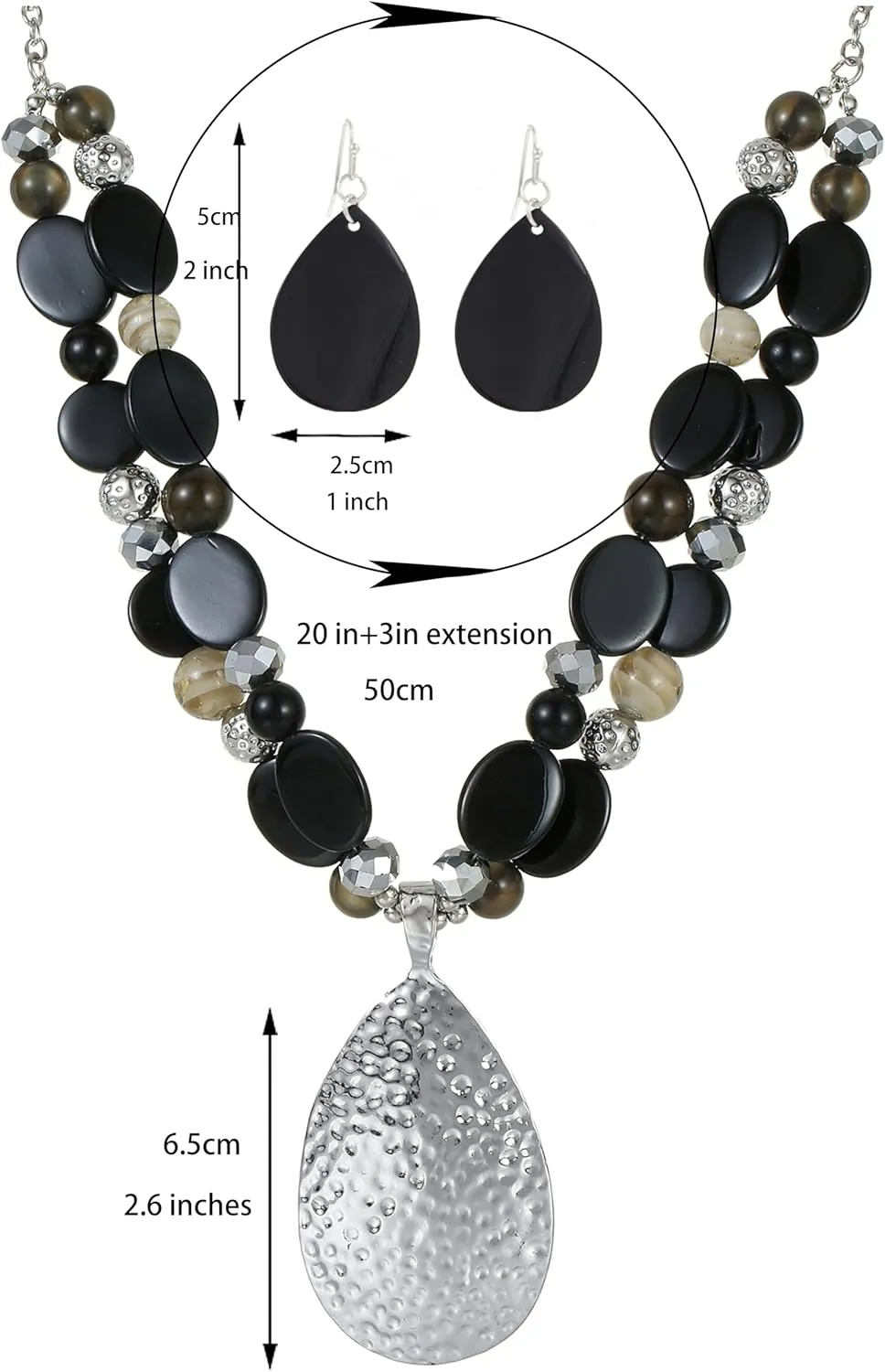 Gold/Silver 20'' 3'' Teardrop Pendant Statement Necklace for women Trendy Colorful Crystal Shell Beaded Gemstone Necklaces and Earrings Set Womens Layered Boho Chunky Necklaces and Dainty Teardrop Earrings Jewelry Gifts