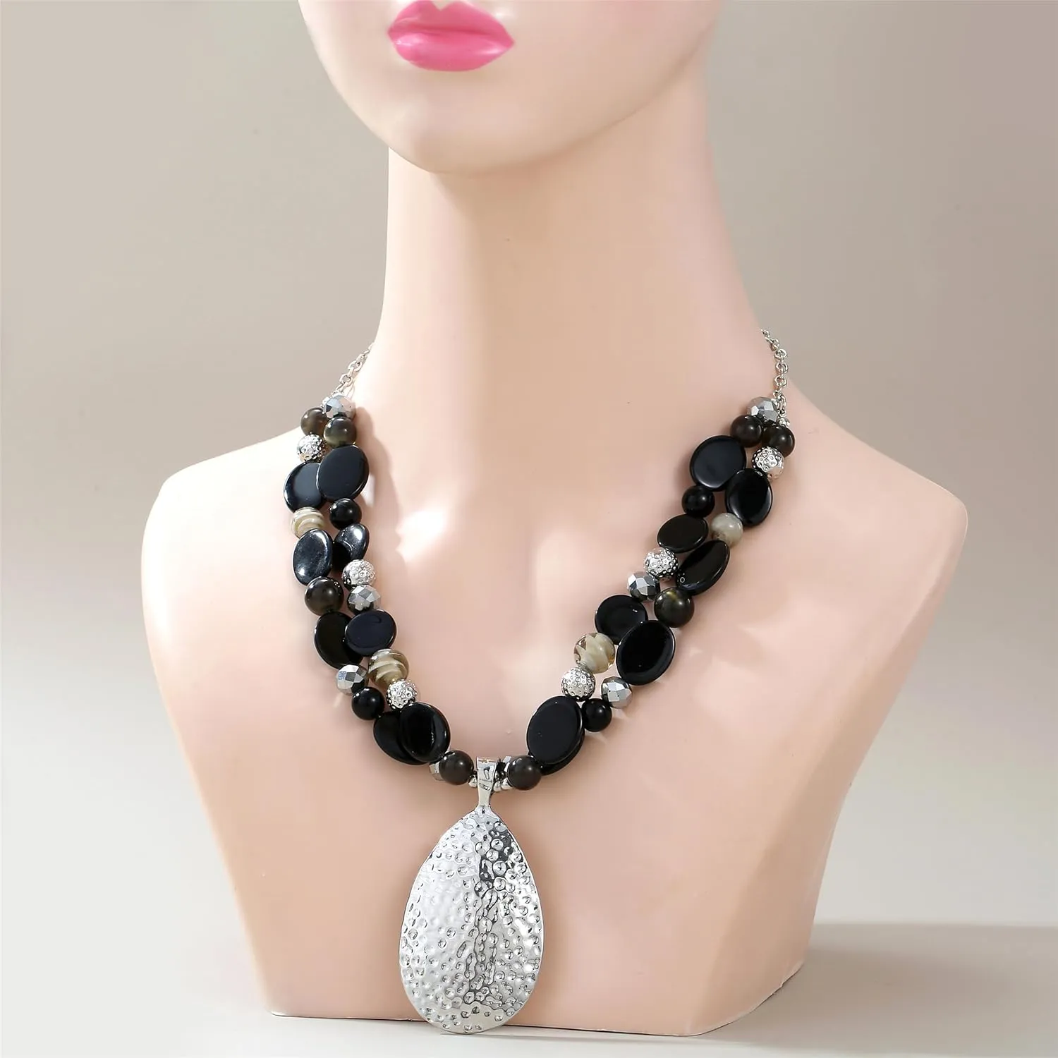 Gold/Silver 20'' 3'' Teardrop Pendant Statement Necklace for women Trendy Colorful Crystal Shell Beaded Gemstone Necklaces and Earrings Set Womens Layered Boho Chunky Necklaces and Dainty Teardrop Earrings Jewelry Gifts