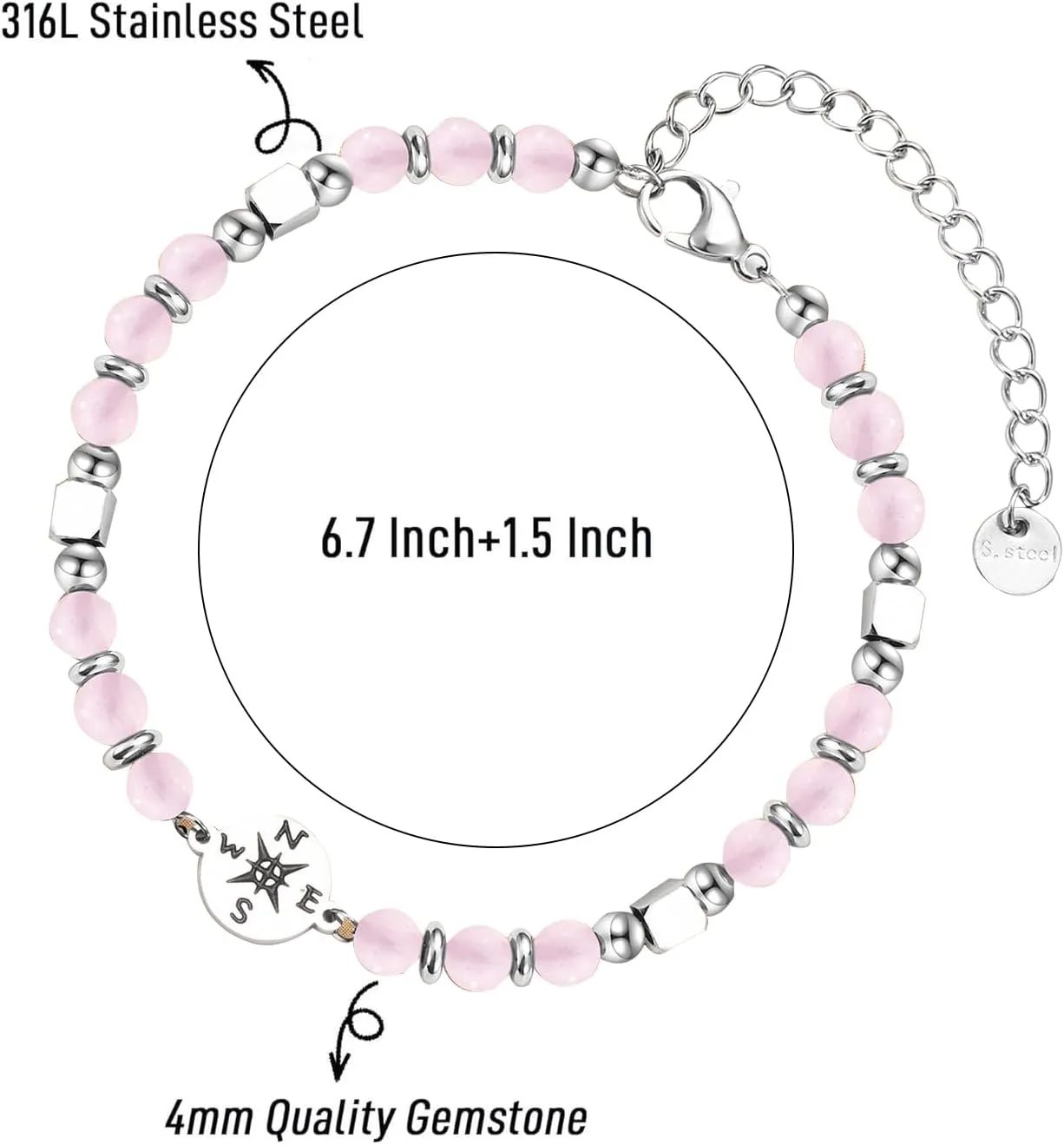 Graduation Bracelet Gifts for Her Natural Stone Beaded Bracelets Compass Cross Charm Bracelet 5th 8th Grade High School College Graduation Gifts with Message Card
