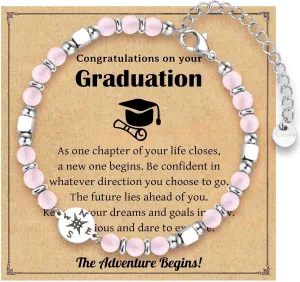 Graduation Bracelet Gifts for Her Natural Stone Beaded Bracelets Compass Cross Charm Bracelet 5th 8th Grade High School College Graduation Gifts with Message Card