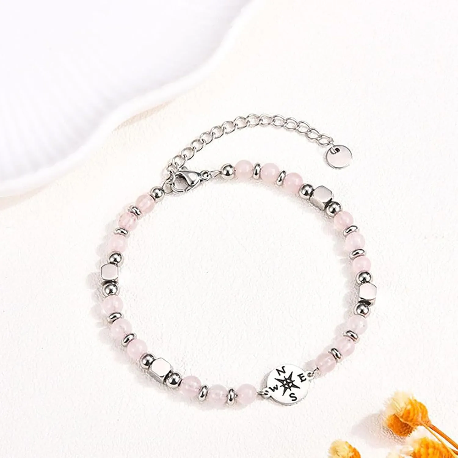 Graduation Bracelet Gifts for Her Natural Stone Beaded Bracelets Compass Cross Charm Bracelet 5th 8th Grade High School College Graduation Gifts with Message Card