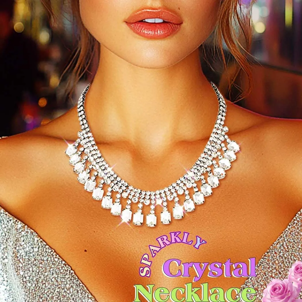 GRAEEN Rhinestone Necklace Jewelry Sparkly Crystal Pendant Necklaces Bling Prom Neck Chain for Women