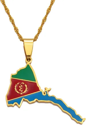 Hafrita Eritrea Map Flag Pendant Thin Necklaces Gold African Map Of Eritrean Necklace
