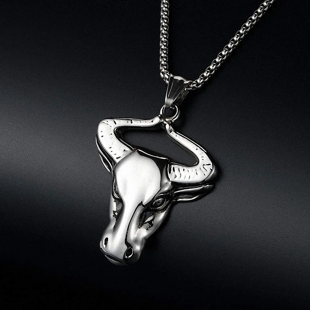 Hafrita Taurus Pendant Necklace Men 316L Stainless Steel Constellation Necklaces Bullhead Pendants Necklace