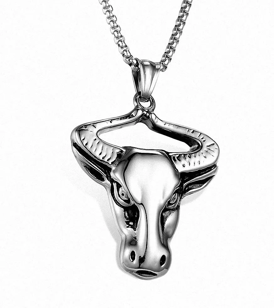 Hafrita Taurus Pendant Necklace Men 316L Stainless Steel Constellation Necklaces Bullhead Pendants Necklace