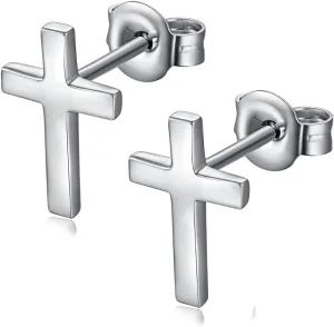 Han han 18K White Gold Plated Cross Earrings for Women, 925 Sterling Silver Cross Dangle Earrings, Simple Cross Hoop Earrings for Men Women, Silver/Rose Gold/Gold Color Cross Jewelry