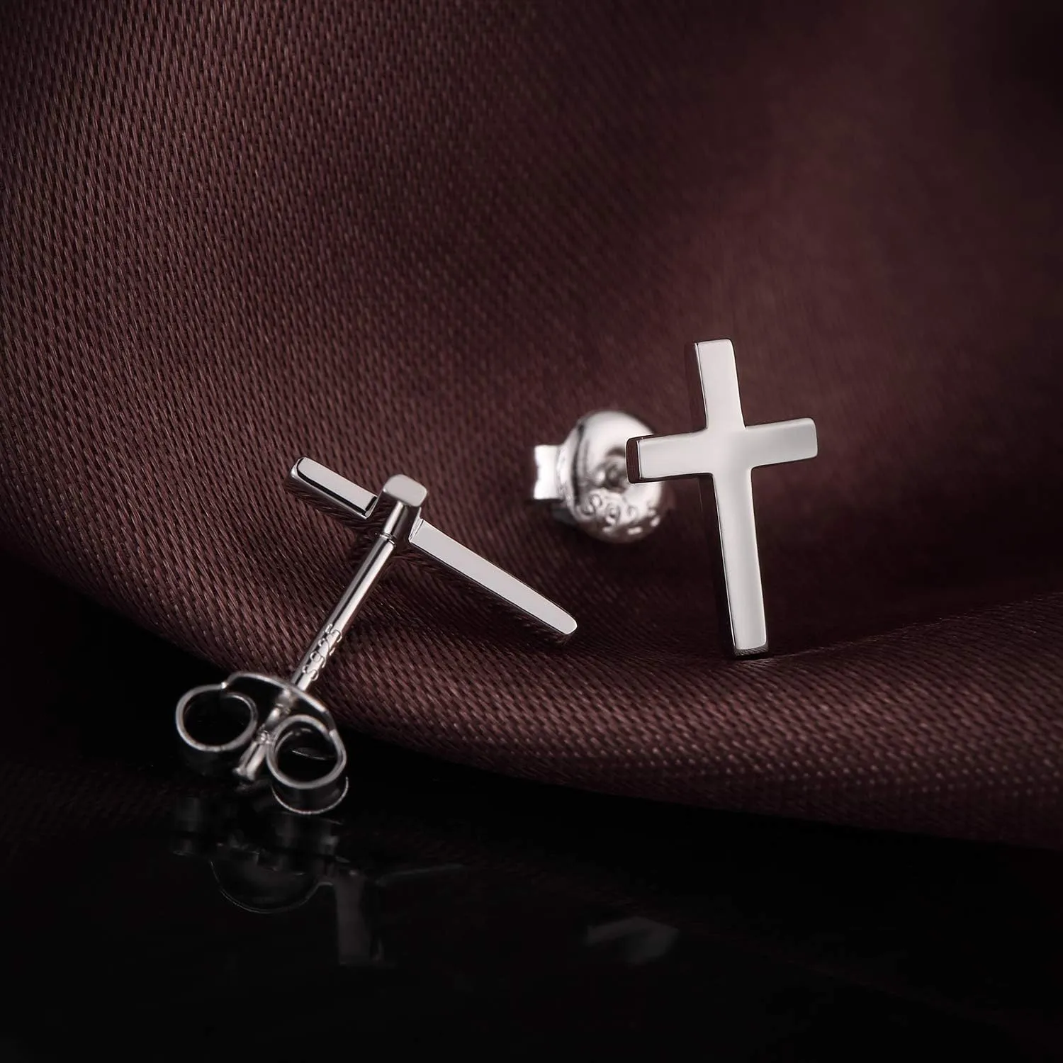 Han han 18K White Gold Plated Cross Earrings for Women, 925 Sterling Silver Cross Dangle Earrings, Simple Cross Hoop Earrings for Men Women, Silver/Rose Gold/Gold Color Cross Jewelry