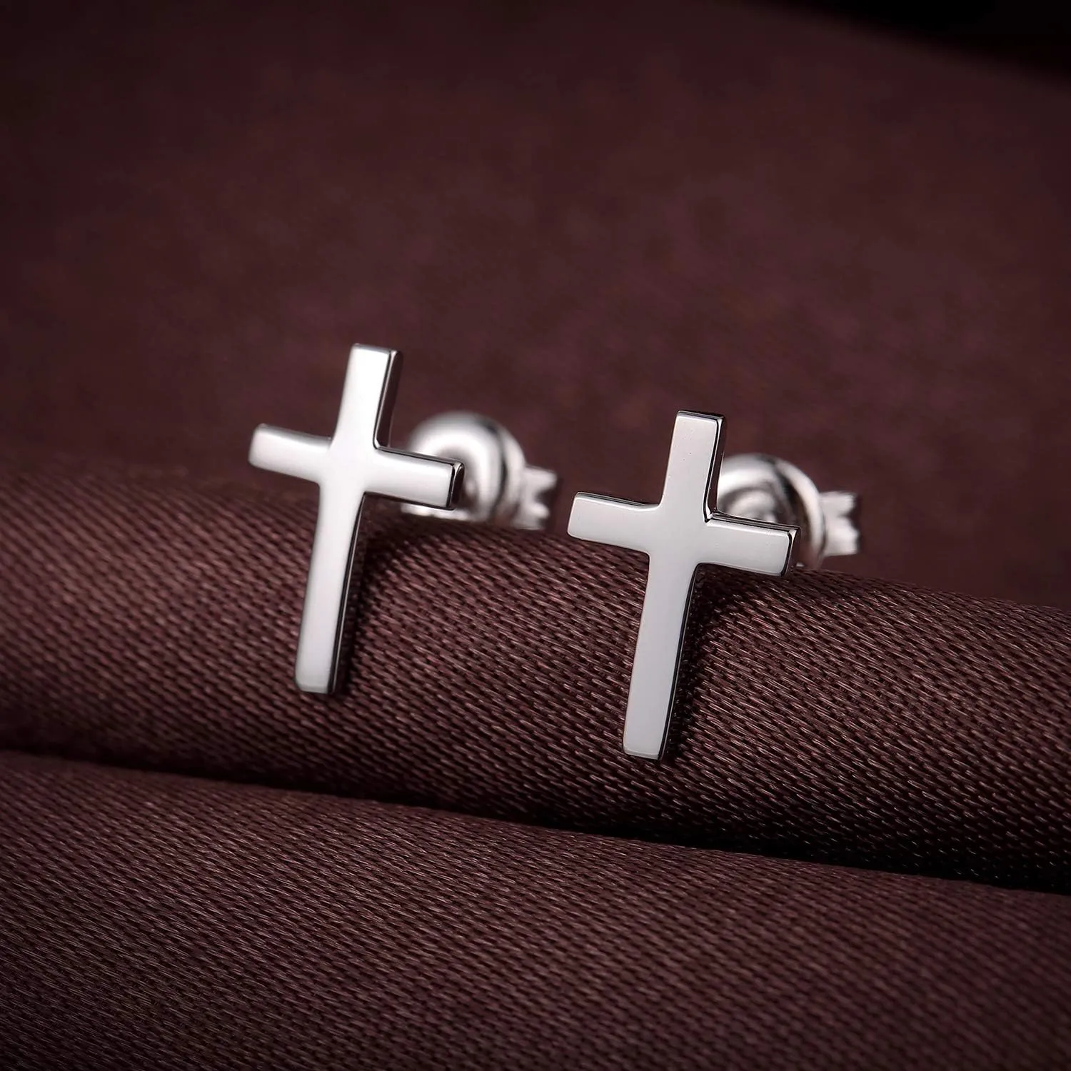 Han han 18K White Gold Plated Cross Earrings for Women, 925 Sterling Silver Cross Dangle Earrings, Simple Cross Hoop Earrings for Men Women, Silver/Rose Gold/Gold Color Cross Jewelry
