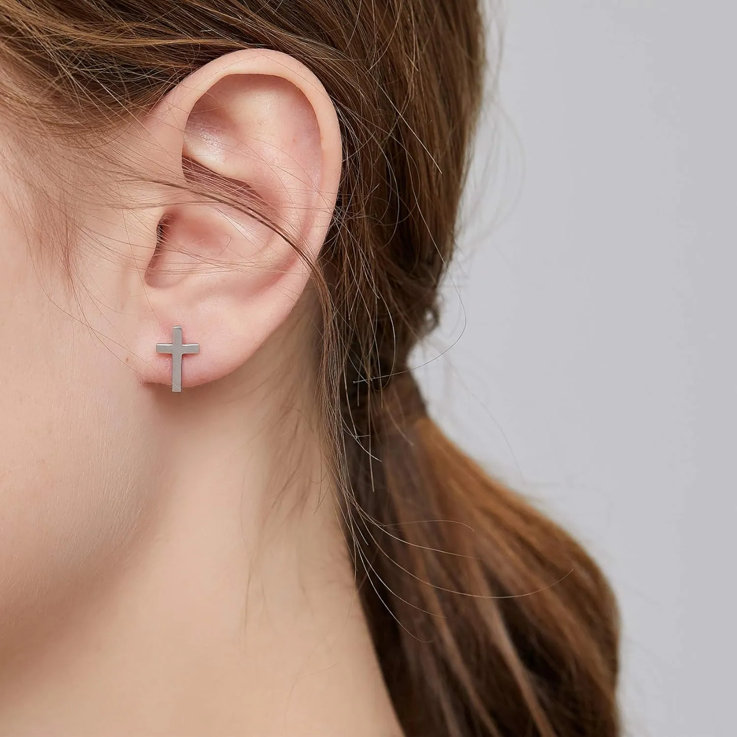 Han han 18K White Gold Plated Cross Earrings for Women, 925 Sterling Silver Cross Dangle Earrings, Simple Cross Hoop Earrings for Men Women, Silver/Rose Gold/Gold Color Cross Jewelry