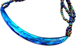 Handcrafted Crescent Abalone Necklace, Natural Paua Abalone Necklaces for Women Men, Handmade Rainbow Beads Seashell Necklace Jewelry BA362