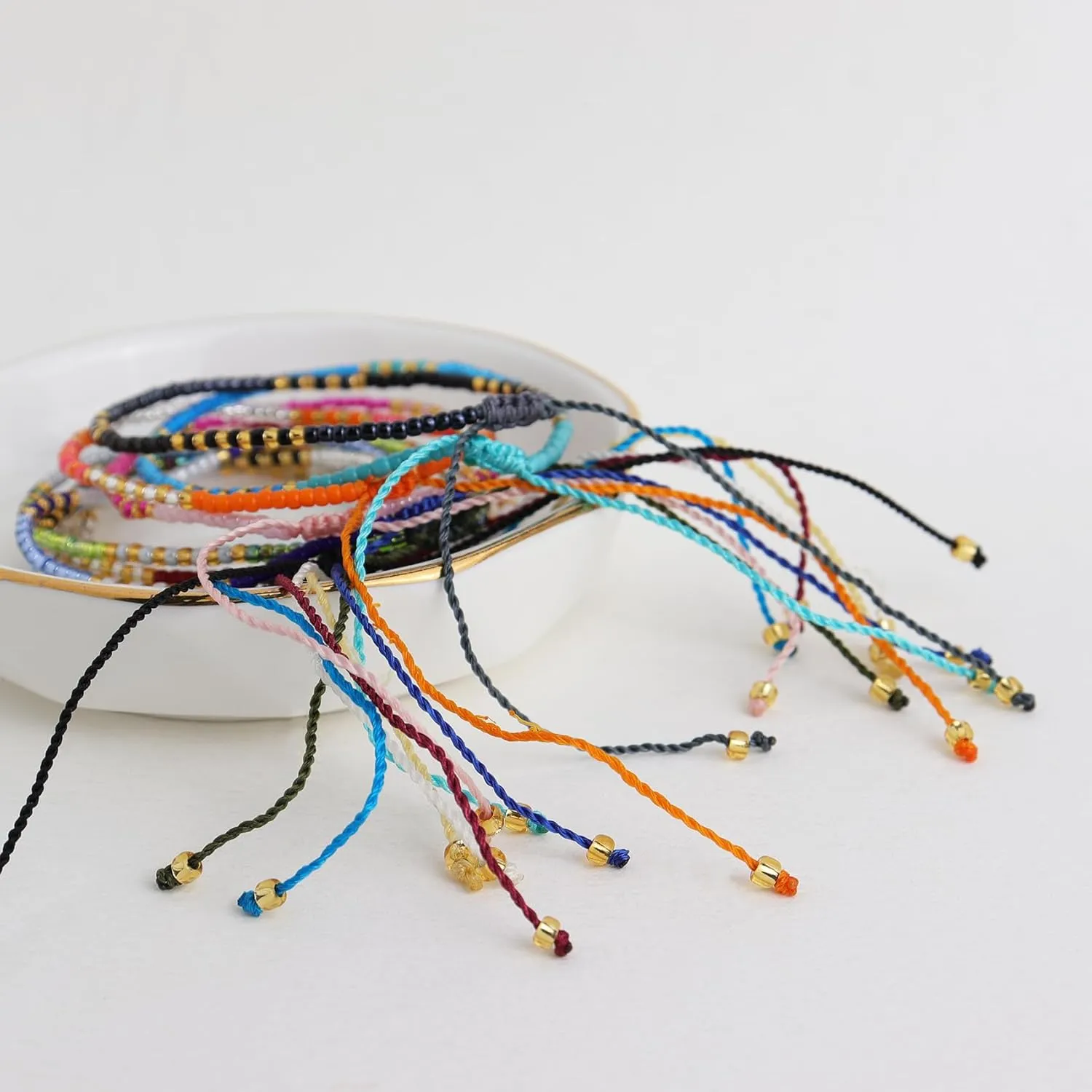 Handmade Boho Beaded Stackable Bracelets for Women, Cute Dainty Colorful Seed Beads Adjustable Rope Braided Bracelet Fashion Friendship Jewelry Gift