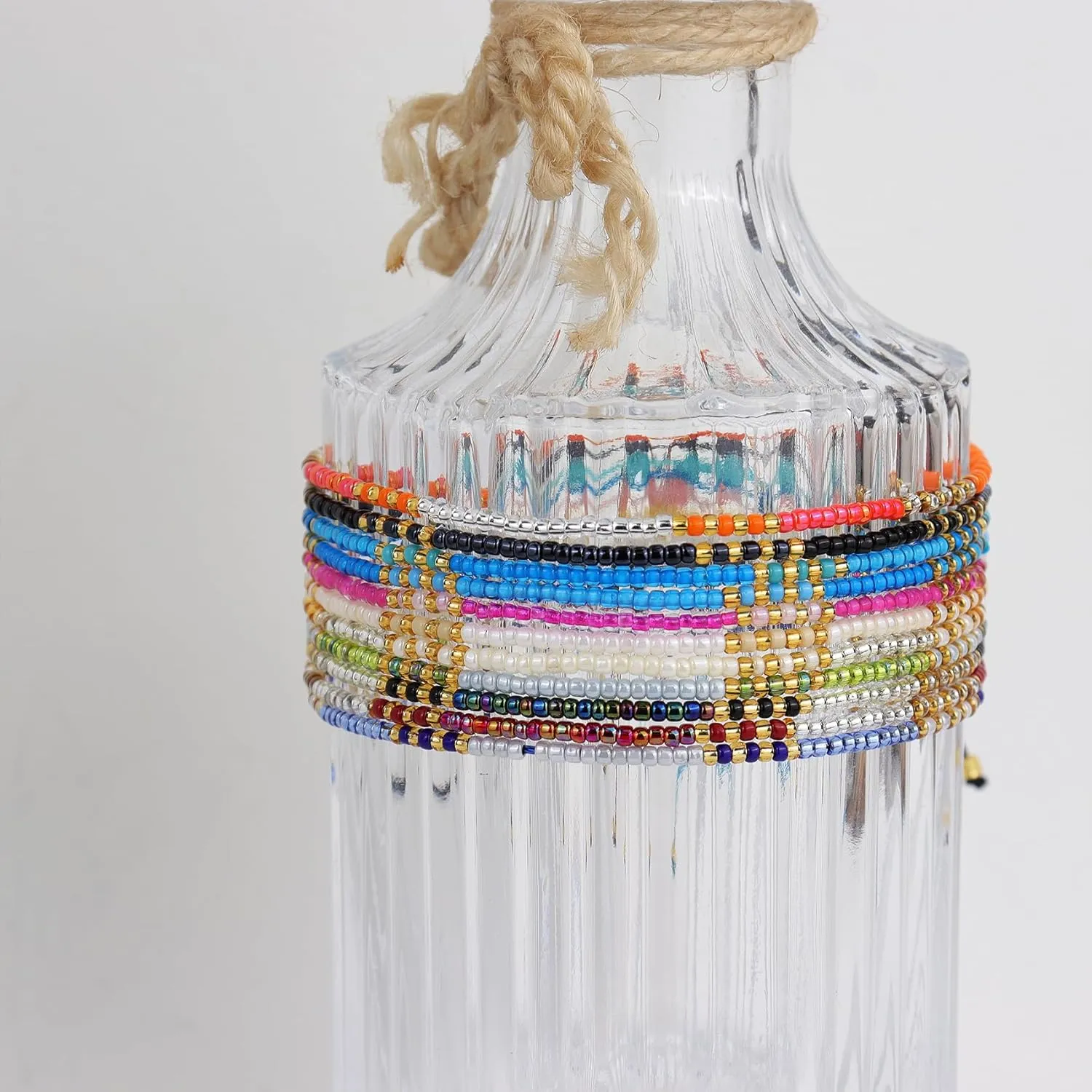 Handmade Boho Beaded Stackable Bracelets for Women, Cute Dainty Colorful Seed Beads Adjustable Rope Braided Bracelet Fashion Friendship Jewelry Gift