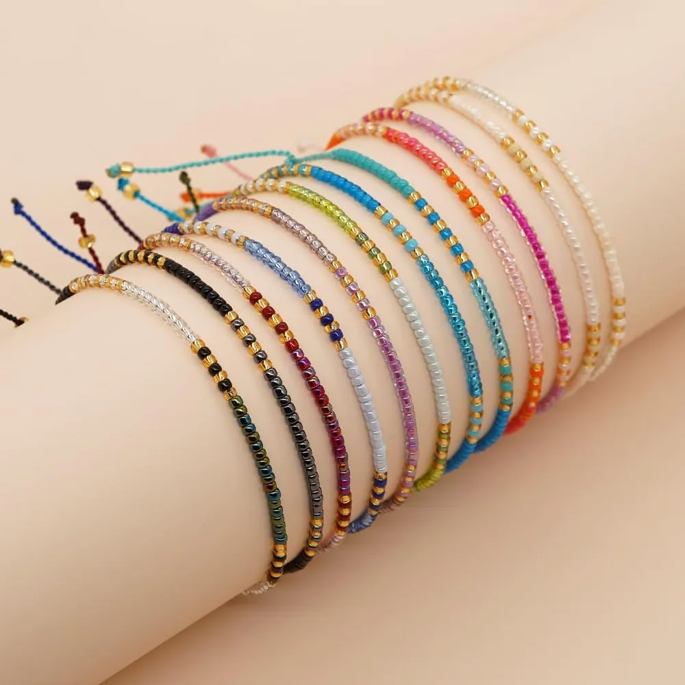 Handmade Boho Beaded Stackable Bracelets for Women, Cute Dainty Colorful Seed Beads Adjustable Rope Braided Bracelet Fashion Friendship Jewelry Gift