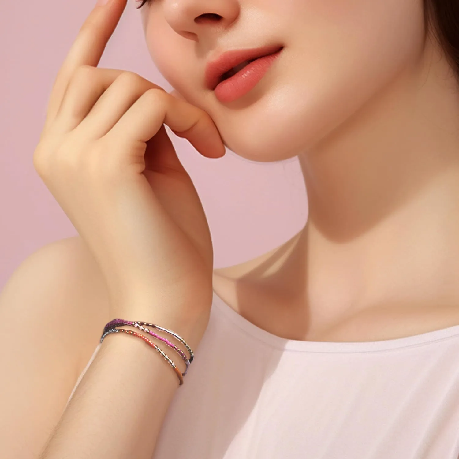 Handmade Boho Beaded Stackable Bracelets for Women, Cute Dainty Colorful Seed Beads Adjustable Rope Braided Bracelet Fashion Friendship Jewelry Gift