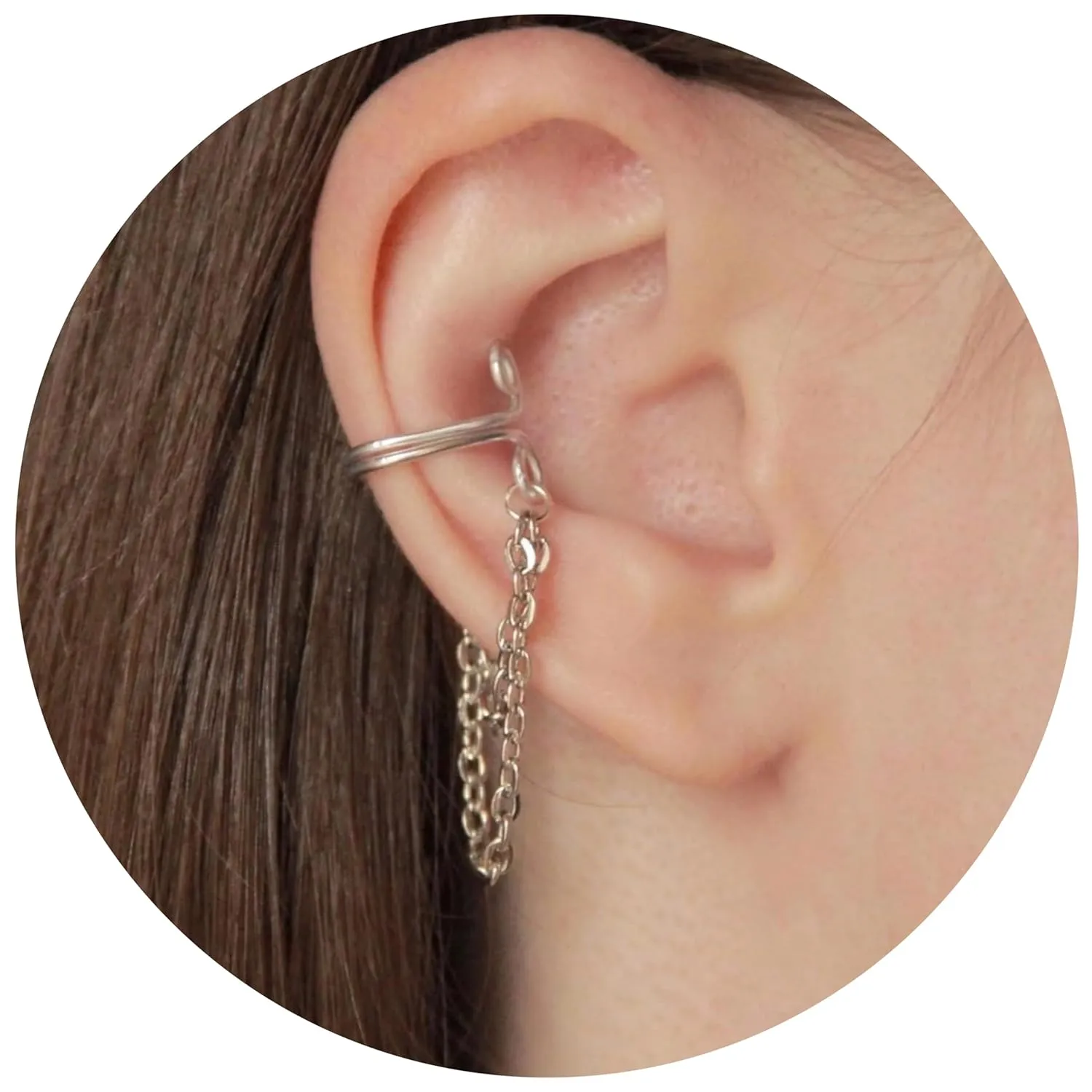 Handmade Double Chain Wire Wrap Ear Cuff Cartilage Silver EarCuff Non Pierced Fake Earring Simple Ear Cuffs