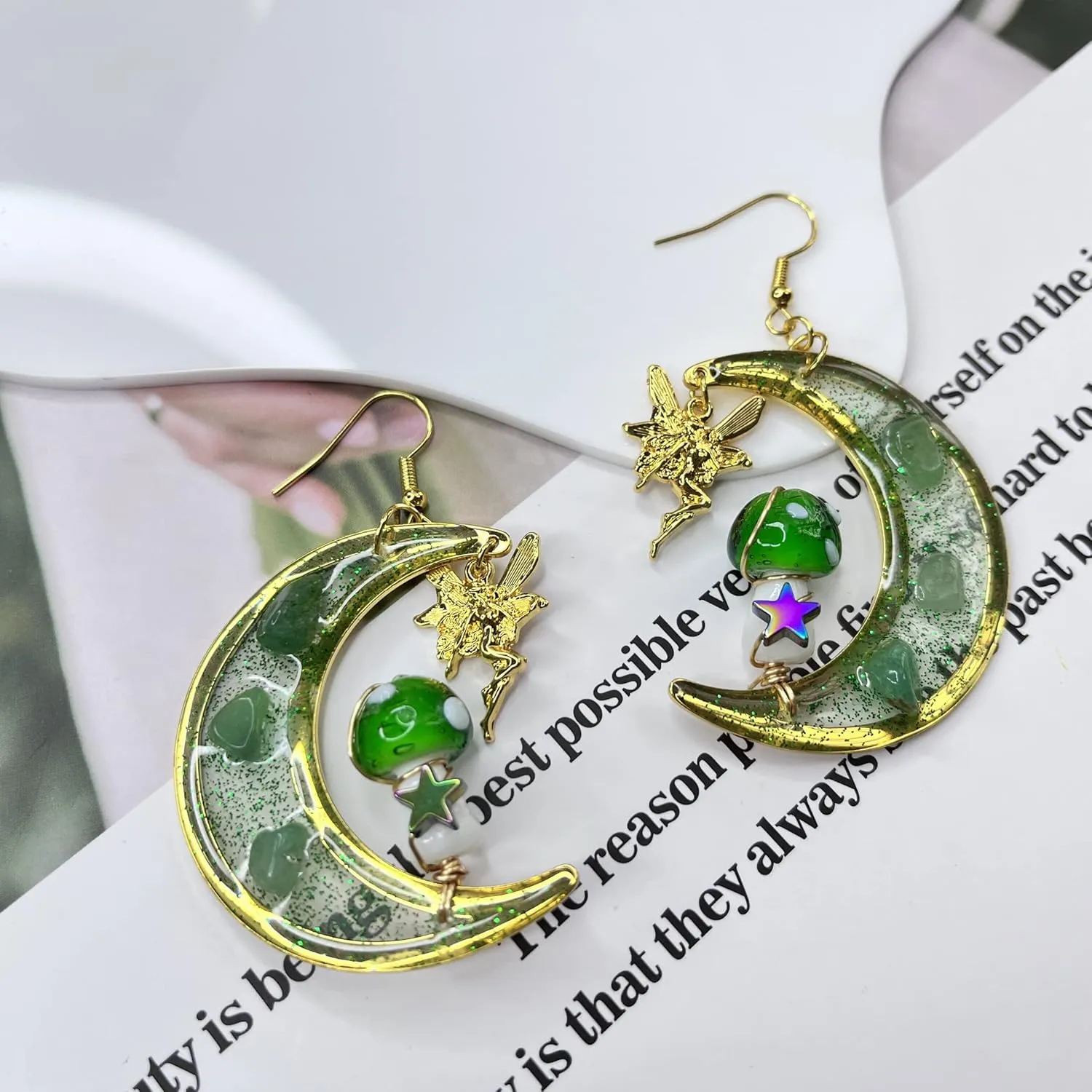 Handmade Purple Mushroom on Amythest Moon Drop Shrooms // Mushroom Earrings Dangle Mushroom Earrings Fairy Woodland Earrings