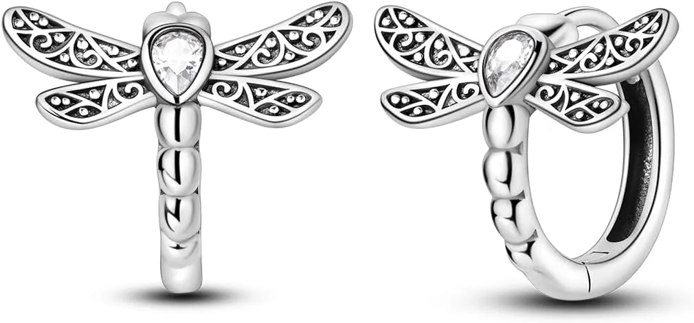 Hapour 925 Sterling Silver Hoop Earrings for Women Small Hoop Earrings Dragonfly Flower Cartilage Helix Earrings