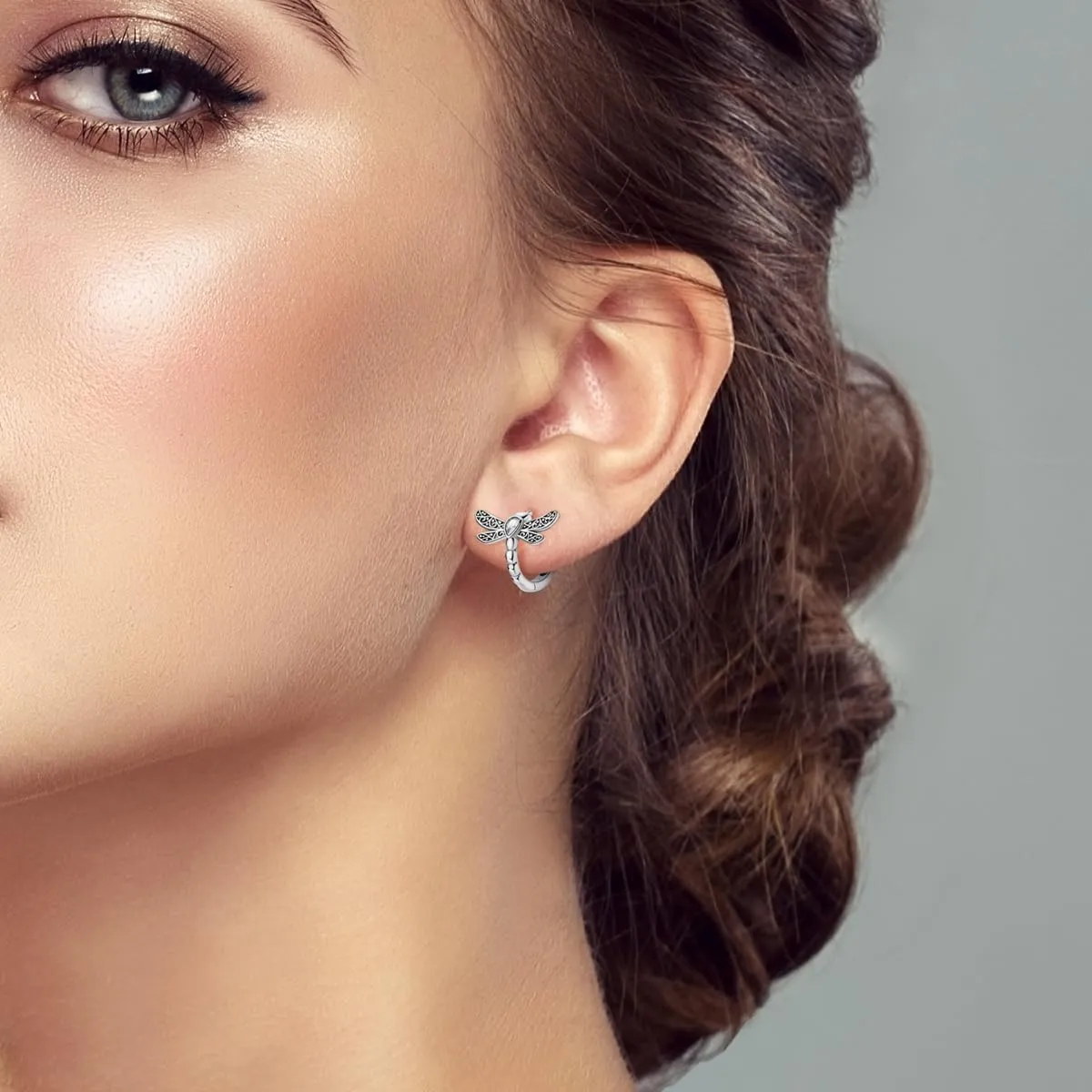 Hapour 925 Sterling Silver Hoop Earrings for Women Small Hoop Earrings Dragonfly Flower Cartilage Helix Earrings