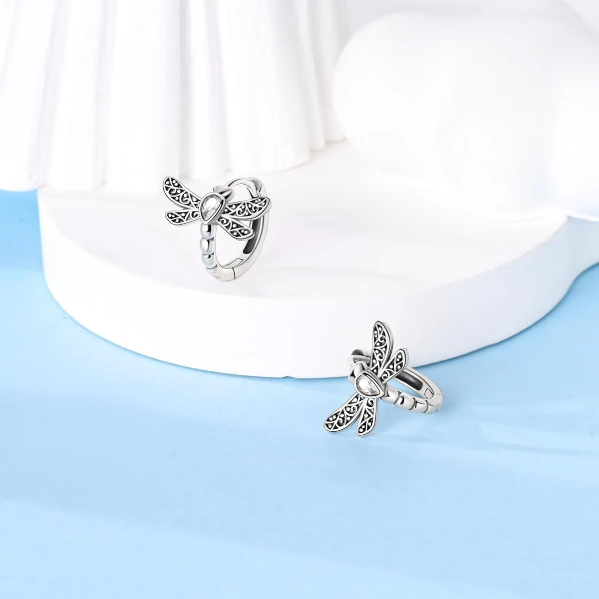 Hapour 925 Sterling Silver Hoop Earrings for Women Small Hoop Earrings Dragonfly Flower Cartilage Helix Earrings