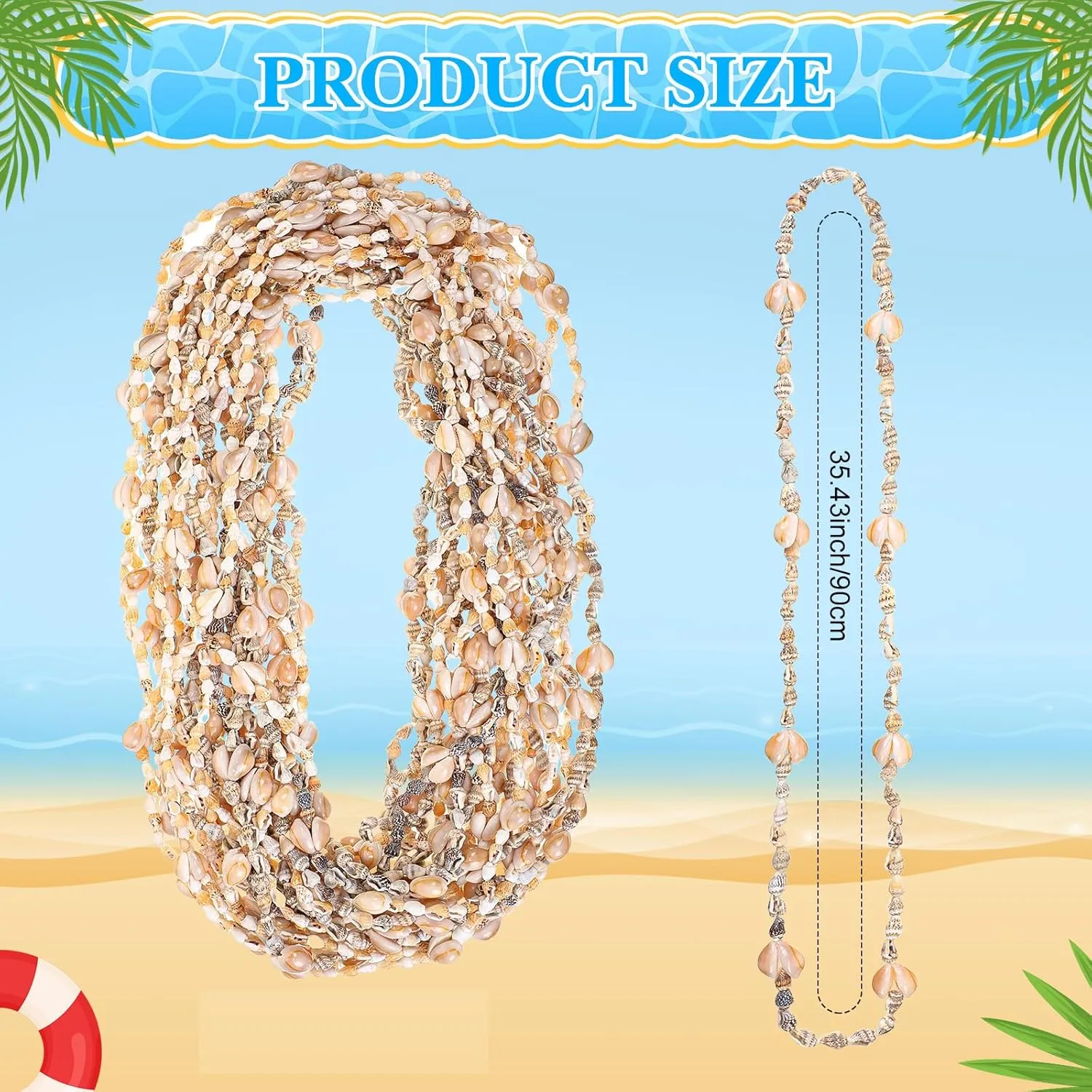 Hawaii Shell Luau Leis Bulk Sea Shell Leis Natural Tahitian White Nassa Necklace Summer Beach Party Apparel Jewelry Accessories for Women Men Hawaiian