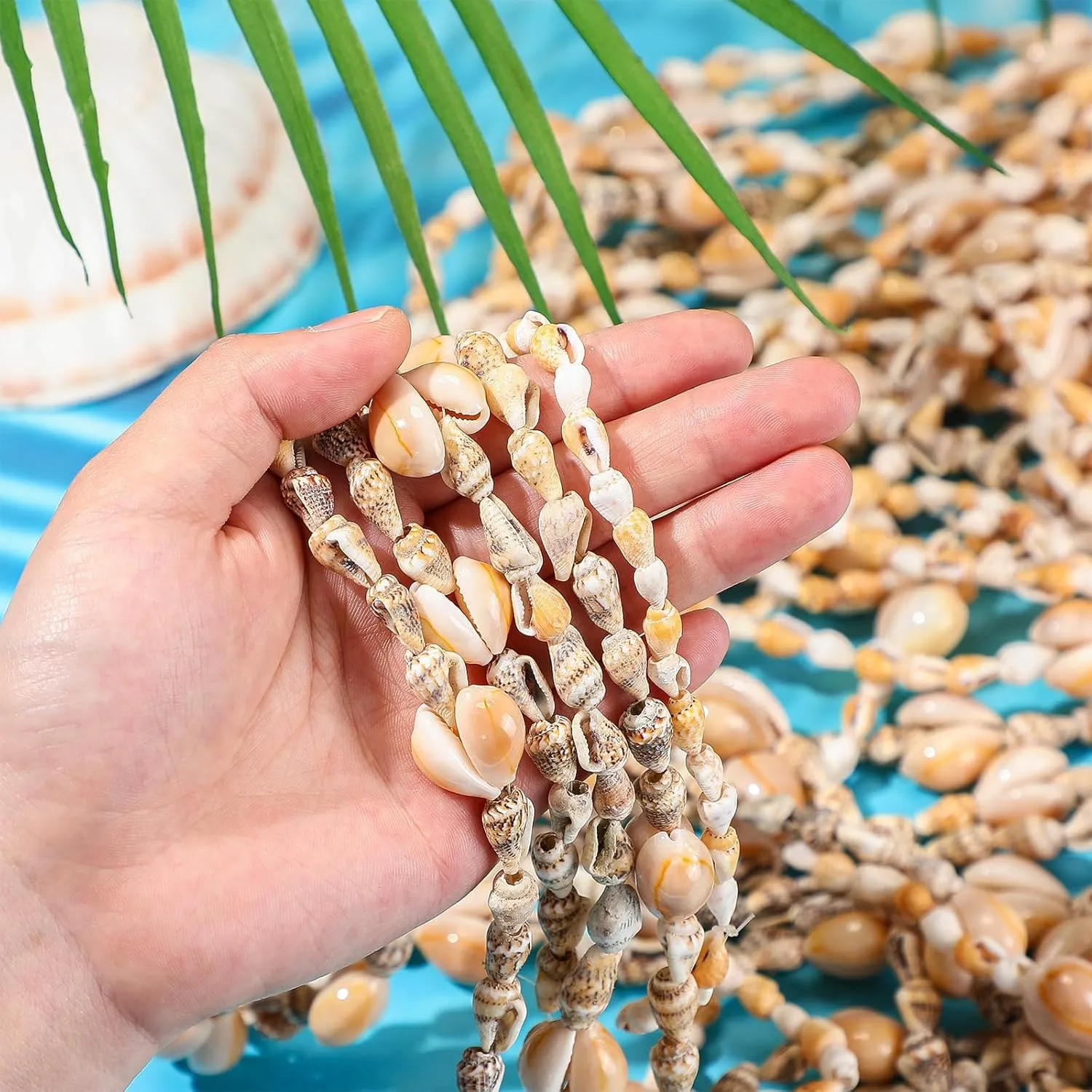 Hawaii Shell Luau Leis Bulk Sea Shell Leis Natural Tahitian White Nassa Necklace Summer Beach Party Apparel Jewelry Accessories for Women Men Hawaiian