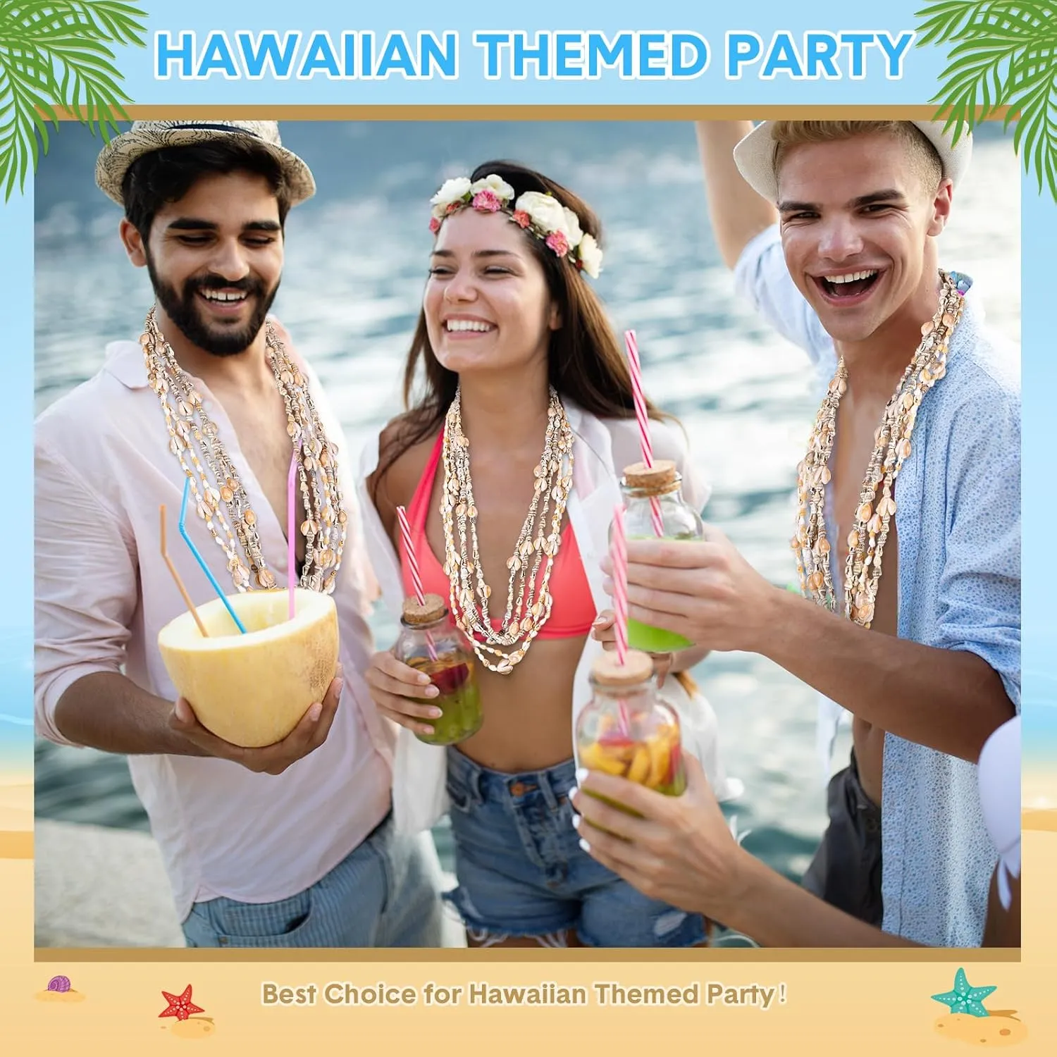 Hawaii Shell Luau Leis Bulk Sea Shell Leis Natural Tahitian White Nassa Necklace Summer Beach Party Apparel Jewelry Accessories for Women Men Hawaiian