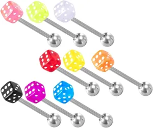 Hemoton 9Pcs Dice Shaped Tongue Rings Body Piercings Jewelry Creative Tongue Studs Mixed Colors Delicate and Unique Tongue Nails for Piercing Enthusiasts