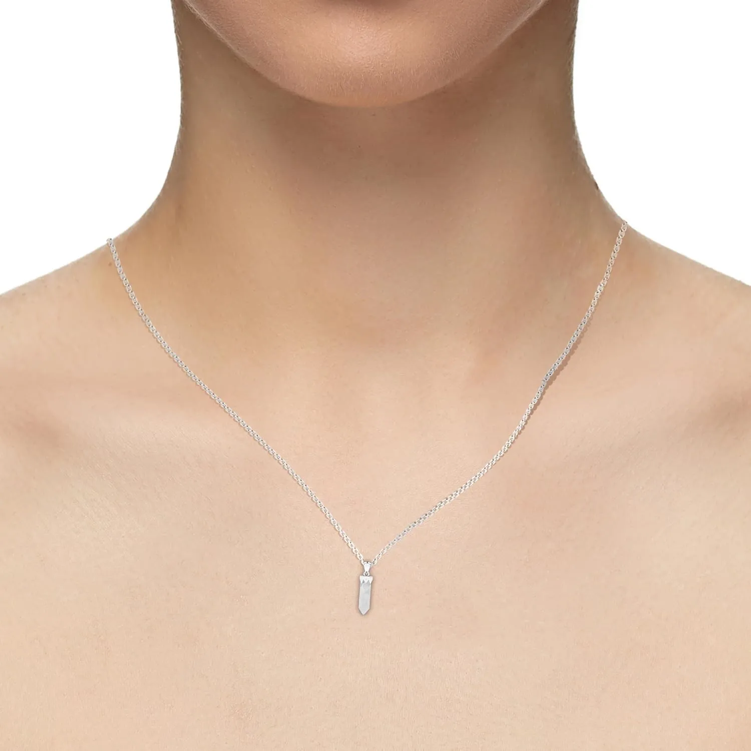 Hexagonal Shape Natural Gemstone Pendant Necklace for Women, Birthstone Jewelry Gifts for Her Birthday, Anniversary, Graduation (15x3.5mm, Bezel-Set)