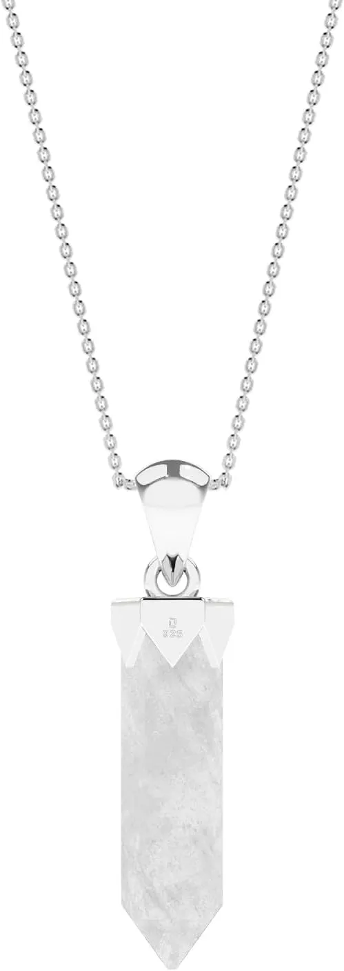 Hexagonal Shape Natural Gemstone Pendant Necklace for Women, Birthstone Jewelry Gifts for Her Birthday, Anniversary, Graduation (15x3.5mm, Bezel-Set)