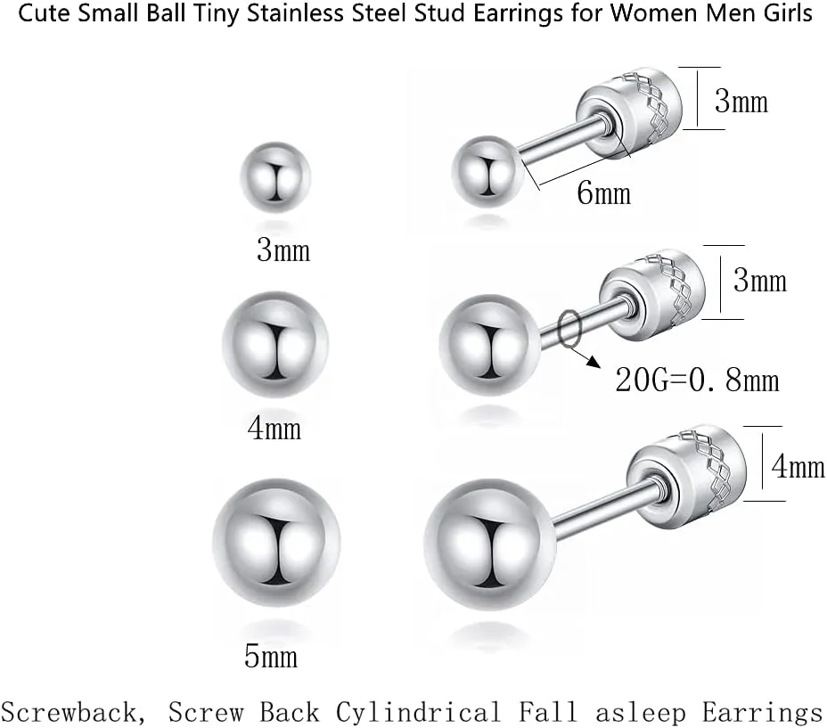 Hopply Screw on Earring Backs for Women,Hypoallergenic Surgical Steel Stud Earrings Ball Star Circle Simple Geometric Cartilage Helix Flat Back Piercing Earrings
