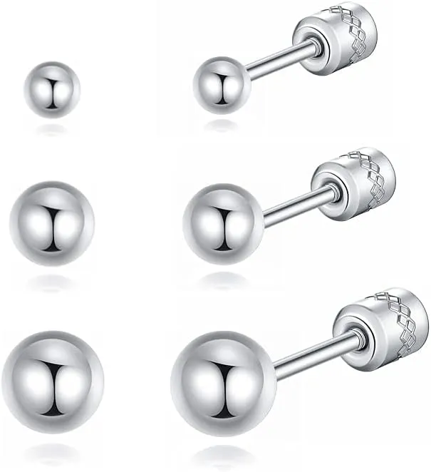 Hopply Screw on Earring Backs for Women,Hypoallergenic Surgical Steel Stud Earrings Ball Star Circle Simple Geometric Cartilage Helix Flat Back Piercing Earrings