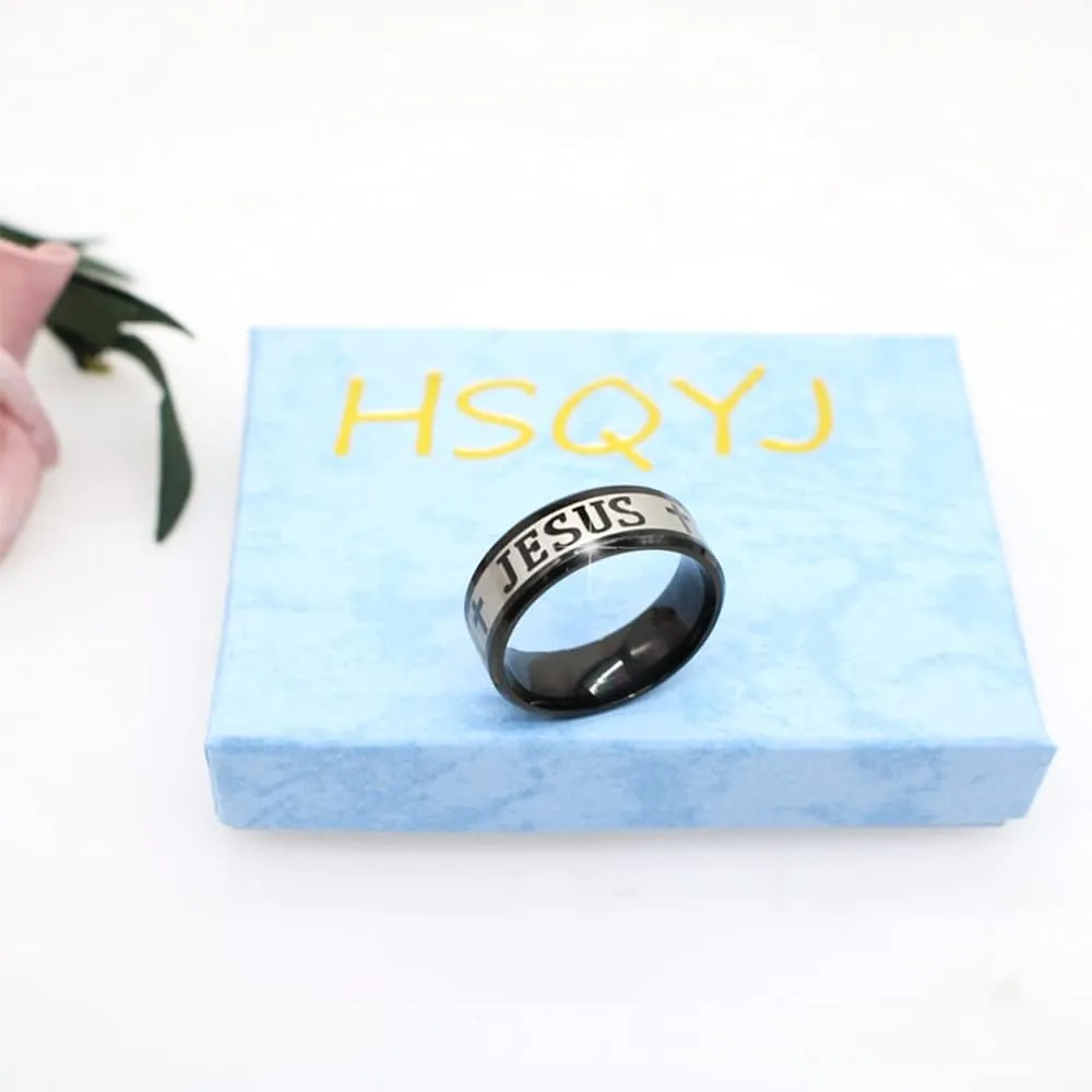 HSQYJ Christian Jesus Cross Ring Stainless Steel Religious Amulet Ring Catholic Ring Jewelry for Men Unique Gifts