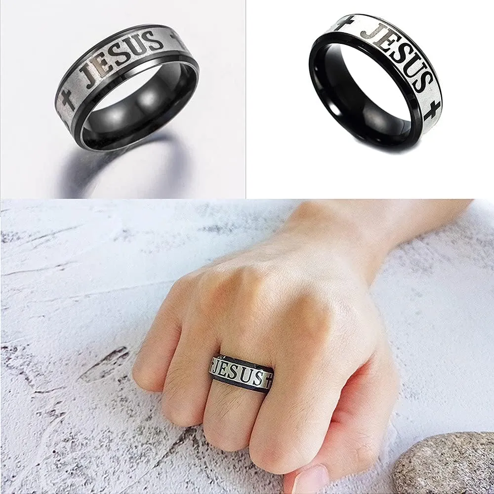 HSQYJ Christian Jesus Cross Ring Stainless Steel Religious Amulet Ring Catholic Ring Jewelry for Men Unique Gifts