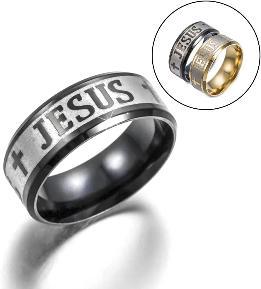 HSQYJ Christian Jesus Cross Ring Stainless Steel Religious Amulet Ring Catholic Ring Jewelry for Men Unique Gifts