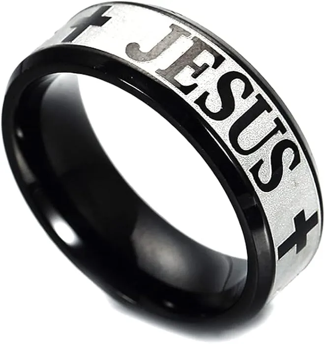 HSQYJ Christian Jesus Cross Ring Stainless Steel Religious Amulet Ring Catholic Ring Jewelry for Men Unique Gifts